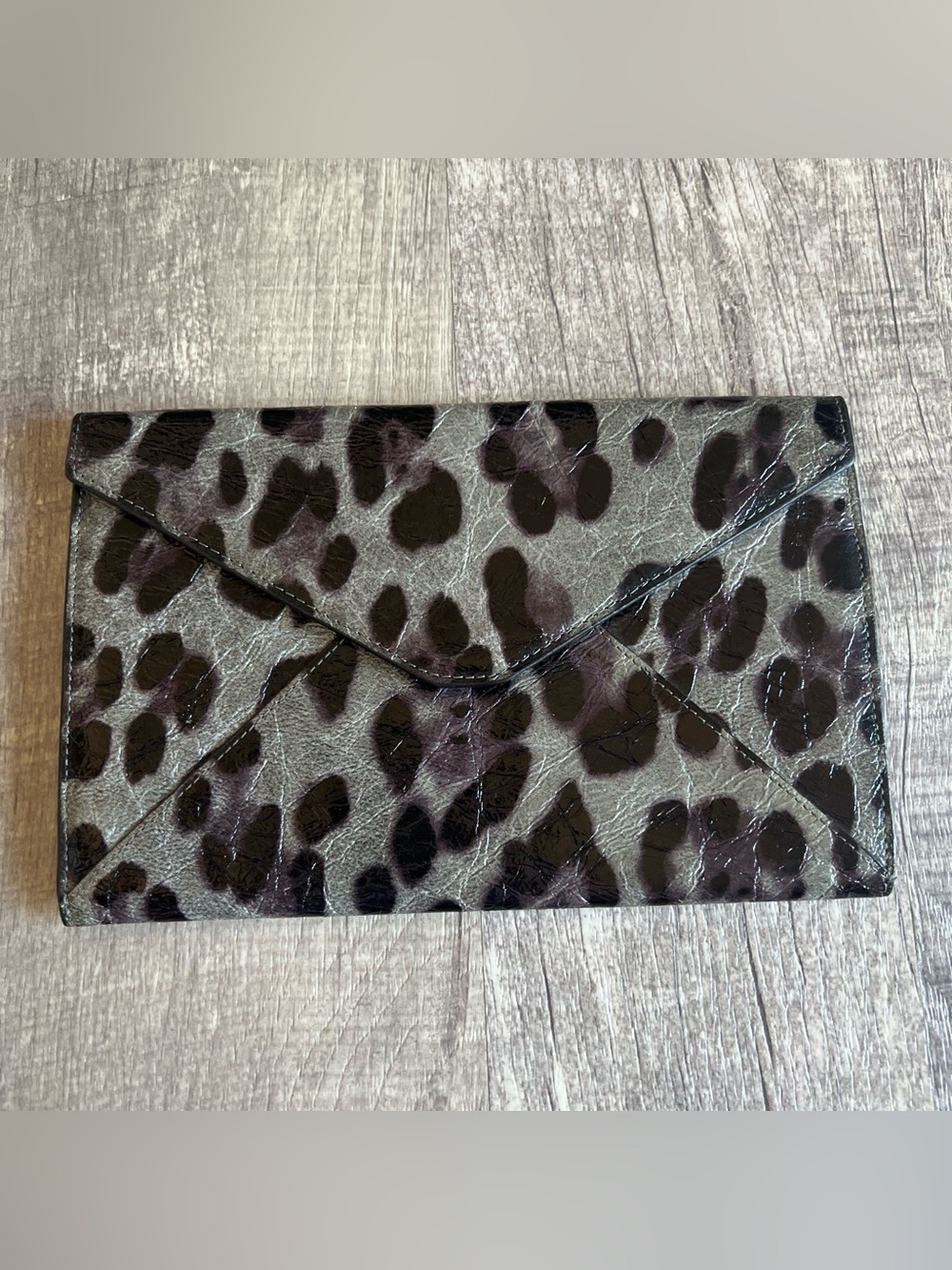 Lodis Leopard Print Envelope Clutch Black and Gray